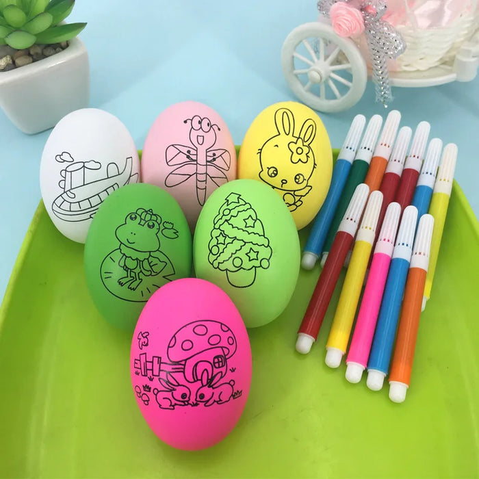 12pcs DIY Painting Easter Eggs  for Children Arts Crafts Color Filling Drawing Toy Kids Birthday Party Favors Kindergarten Gifts