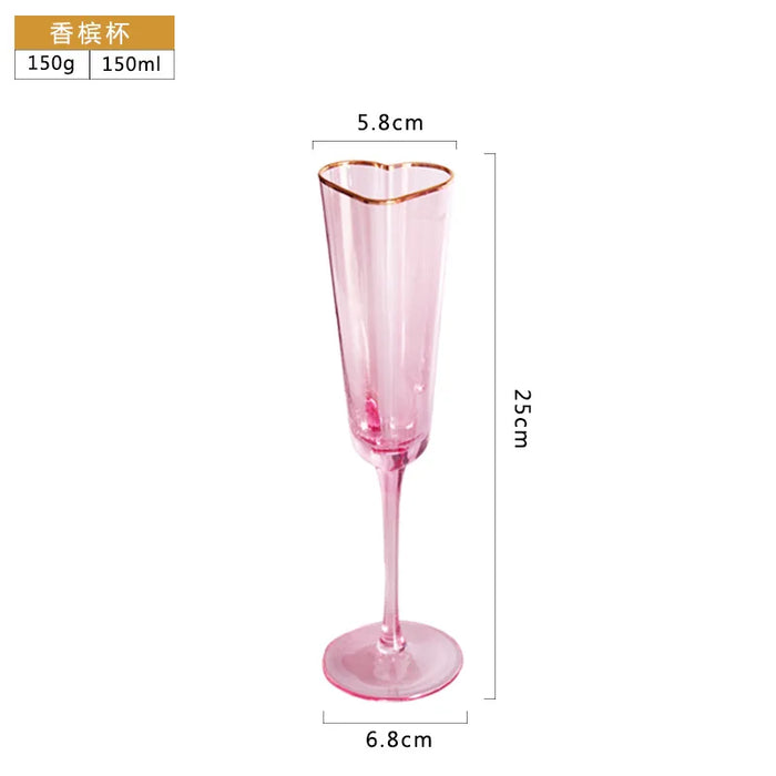 Pink Phnom Penh Heart-shaped Red Wine Glasses Barware Set Hammer pattern Champagne Glasses Juice Glass Mug Goblets