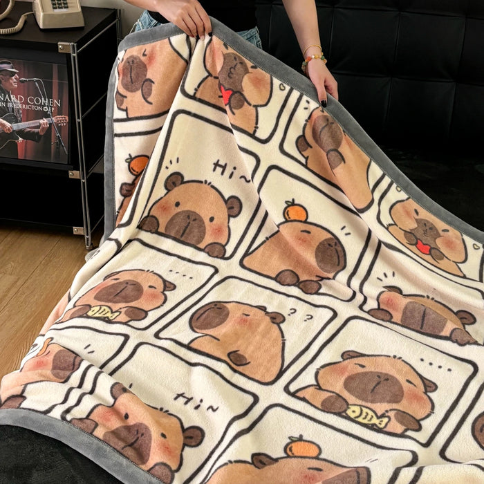 YanYangTian 2024 New Capybara Thin blanket sofa cover bedding Cute puppy print Autumn Winter warm comforter Home and decoration