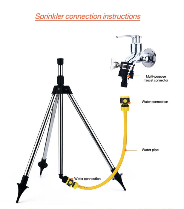 360-Degree Garden Automatic Rotating Sprinkler Stainless Steel Tripod Set Irrigation Stand Water Jet Garden Lawn Sprinkler Tool