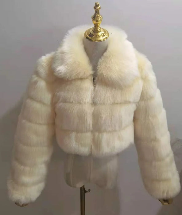 Casual White Black Fluffy Fall Winter Faux Fur Coat Women Short Jacket Long Sleeve Cropped Puffer Fur Jacket For Women Outwear