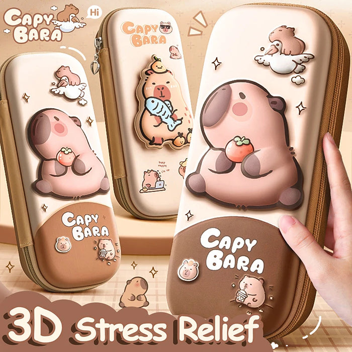 3D Cute Capybara Pencil Case Drop Resistant Waterproof Storage Box Hard Shell Decompression Pen Bag Student School Supplies