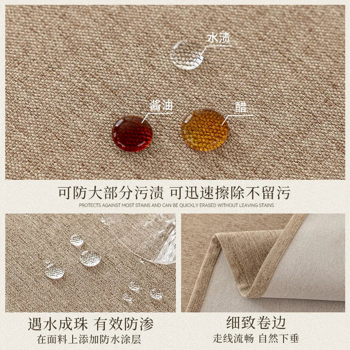 Wine and juice beading on the water-repellent tablecloth