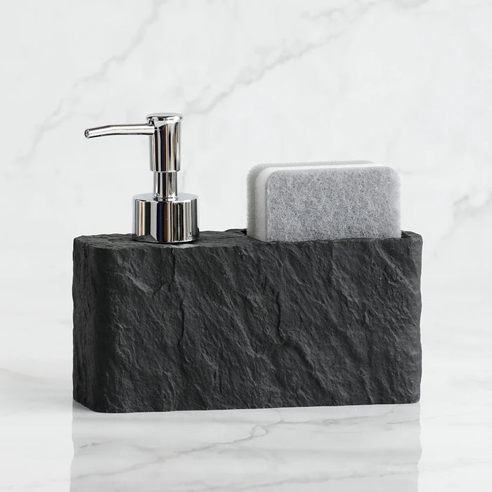 Soap Dispenser with Sponge Kitchen Sink and Bathroom Soap Dispenser  Imitation black rock Liquid Hand and Dish Soap Dispenser
