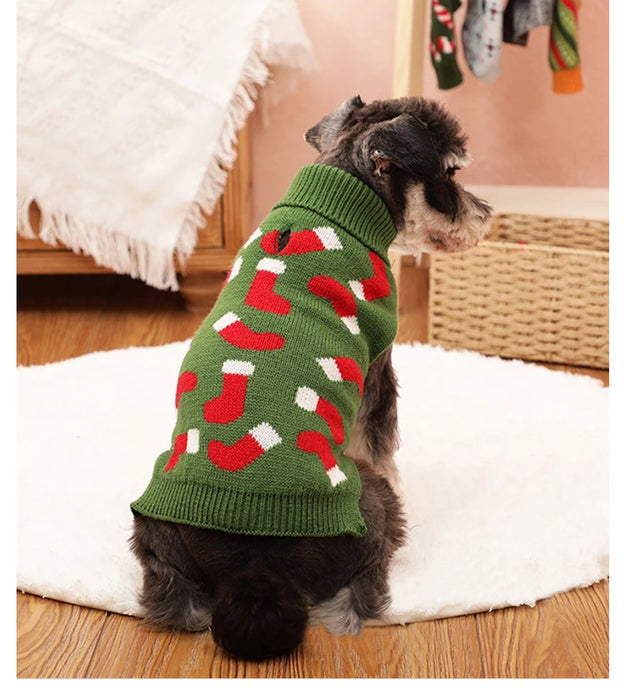 Puppy Knit New Year Dog Turtleneck Winter Clothes Pullover Green Sweatshirts Ugly Knitted Christmas Cat Sweater for Small Dogs