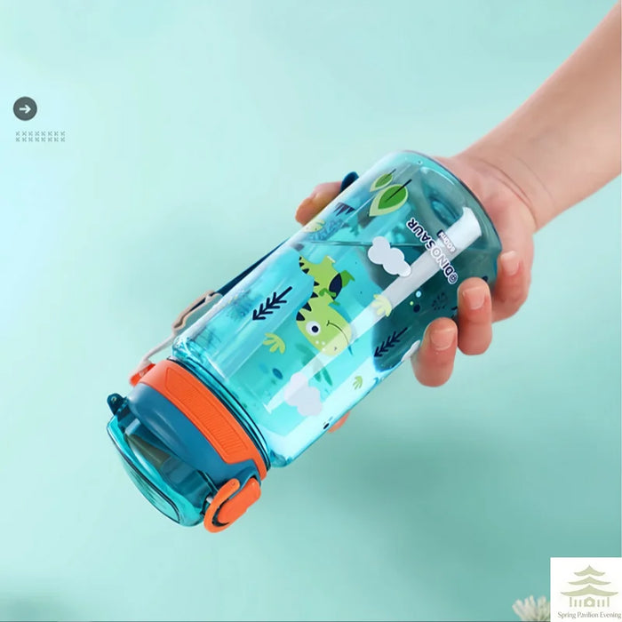 600ml Dinosaur Water Bottle For Kids Water Sippy Cup With Silicone Straw Leakproof Plastic Water Bottles Summer Kids Water Cup