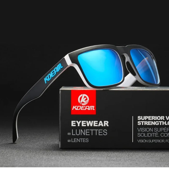 KDEAM polarized square sunglasses, mirror ice blue lenses (C8)