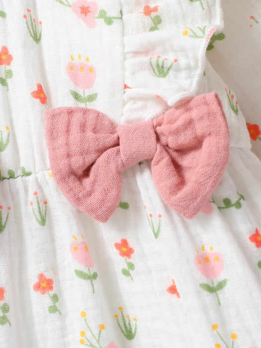 Baby Girl's All Seasons Long Sleeve Print Floral With Bow Daily Jumpsuit For Newborn-6M Clothes +Headband