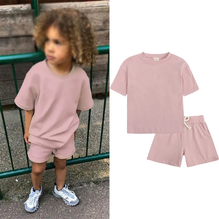 Summer Essential Tracksuit Children's Clothing Sets Suit For Girls Short Sleeve Top+Shorts Boys Costume Kids Outfits Sportswear