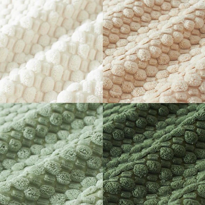 Close-up of the bubble knit texture in four colours