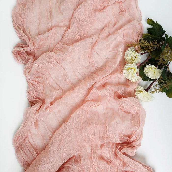 Orange pink gauze runner with white flowers
