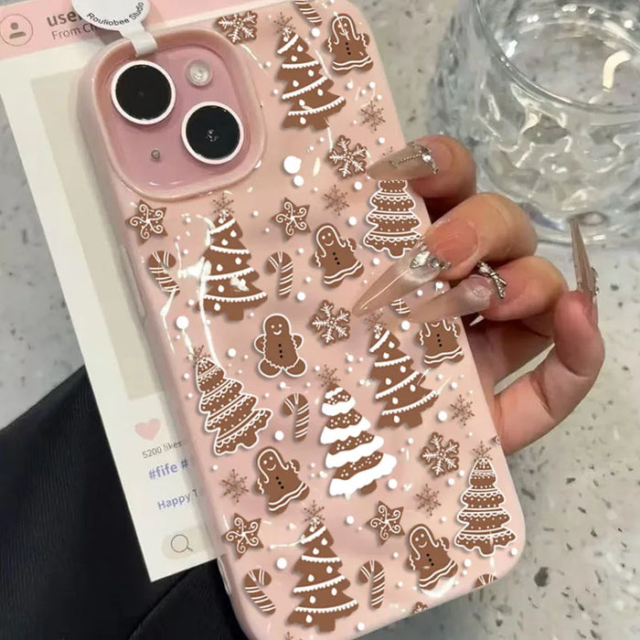 White Christmas Tree Snowflake Pattern Phone Case for iPhone 18 17 16 15 14 13 12 11 Pro Max Plus Shockproof Folds Texture Cover
