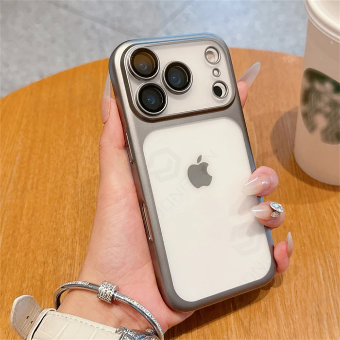 Luxury Plating Matte Clear Case For IPhone 17 Pro Max 17pro Orange Simple Electroplated Bumper Frosted Shockproof Slim PC Cover