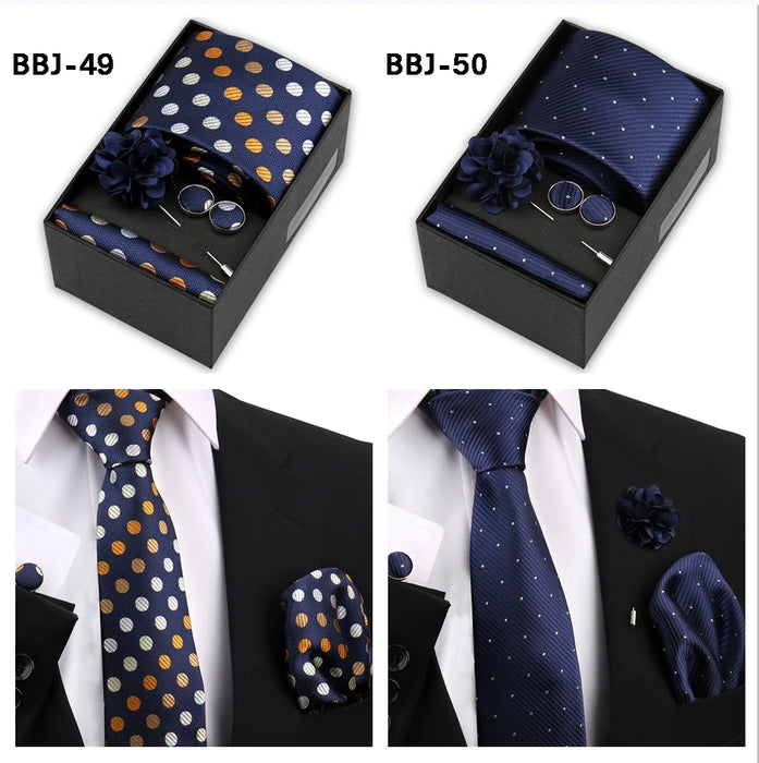 Four men's tie gift sets in assorted patterns with style codes