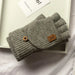 Light grey fingerless knit gloves with a mitten flap