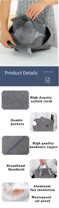 Portable Thermal Lunch Bags Tote Black Gray