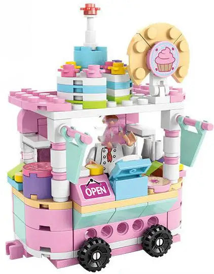 Pink dessert cart building block model on wheels