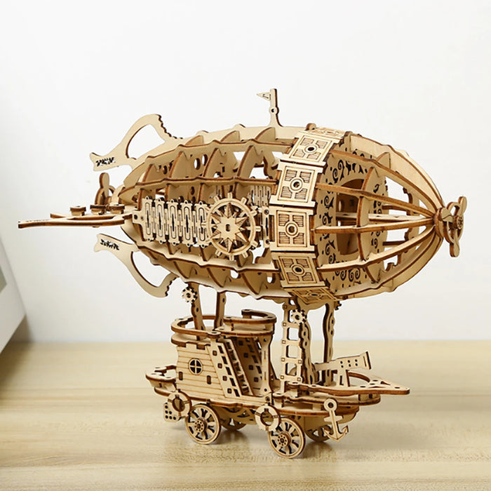 Assembled wooden airship model, side view