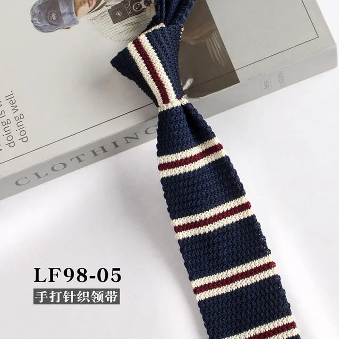 Striped Knitted Neckties For Men Narrow Retro Knitting Neck Tie Korean Style Casual Cravat Shirts Accessories Suit Neckwear