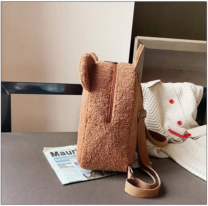 Womens Girls Cute Bear Pattern Backpack Plush