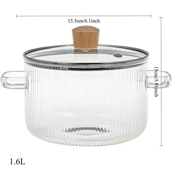 Covered Glass Cooking Pot with Lid 1.6L Heat Resistant Glass Soup Pot Dual Handles Glass Saucepan Kitchen Cooking Tools