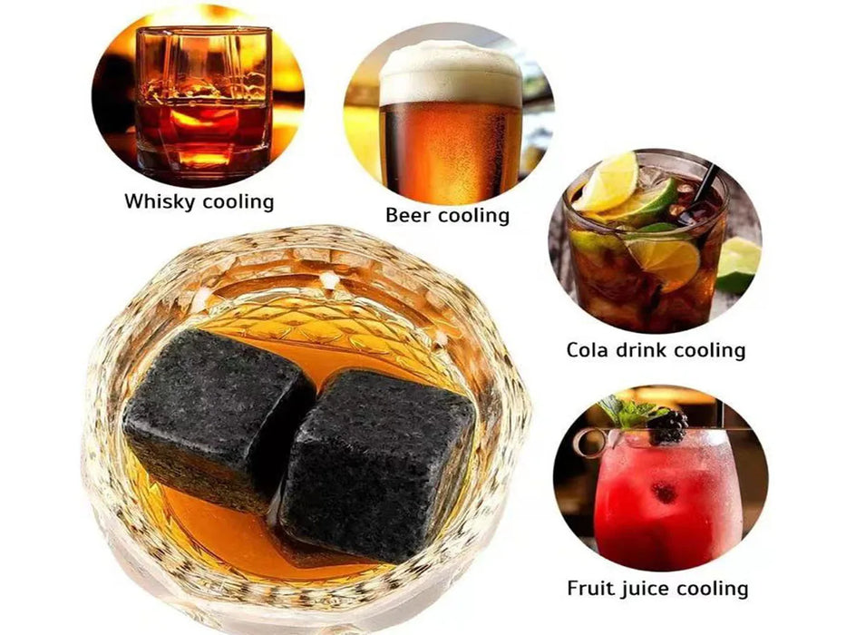 Christmas Valentine's Gift Whiskey Stones Glasses Set Granite Ice Cube For Whisky in Wooden Bottle Box Present For Dad Husband