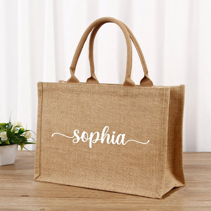 Personalized Name Large Jute Handbag Tote Bag