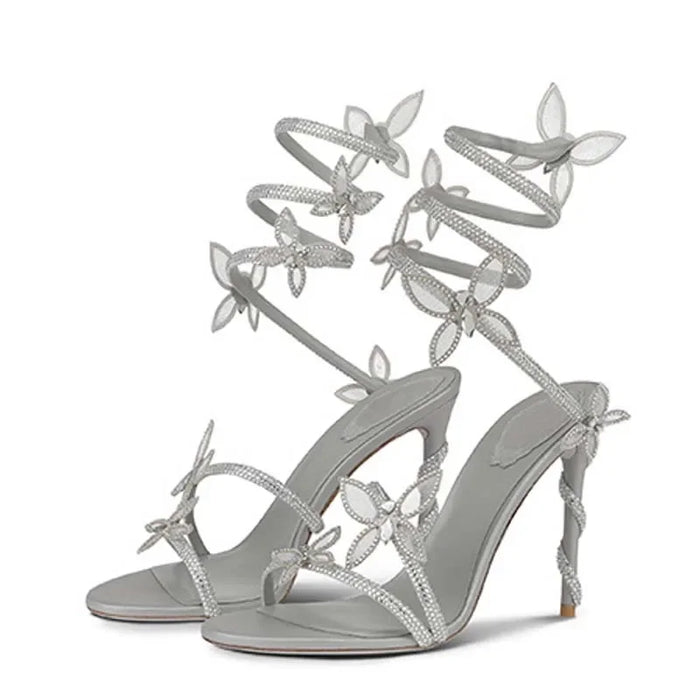 Eilyken Sexy CRYSTAL Flower Thin High Heels Women Sandals Street Style Narrow Band Ankle Strap Pole Dancing Ladies Shoes