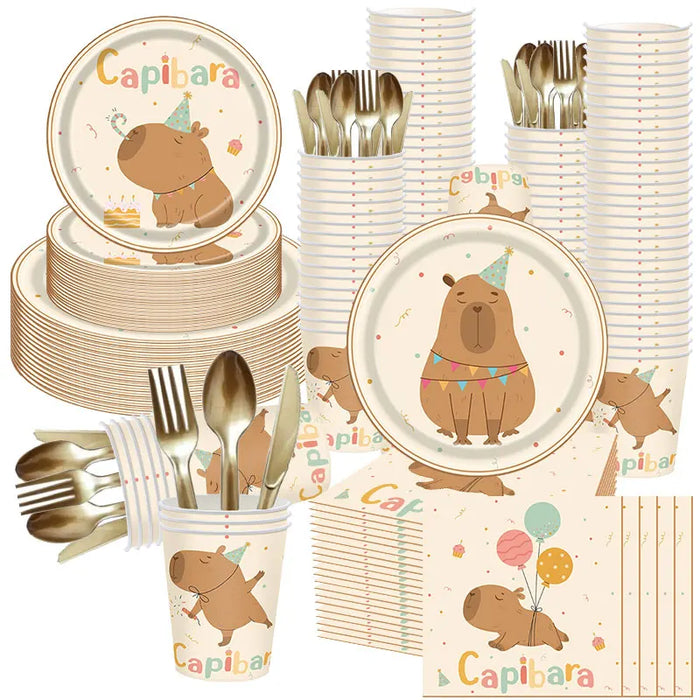 Capybara Birthday Decoration Cartoon Tableware Cups Plate Napkin Balloons Capybara Theme Birthday Party Decoration Supplies Kit