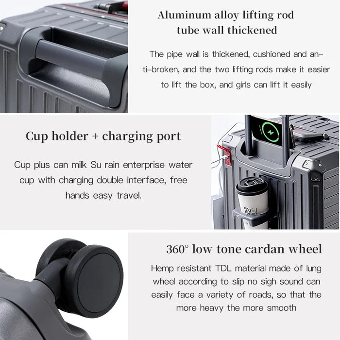 Suitcase Wide Handle Travel Suitcase Men 20 24 26 Carry-On Luggage Women PC Aluminum Frame Trolley Case