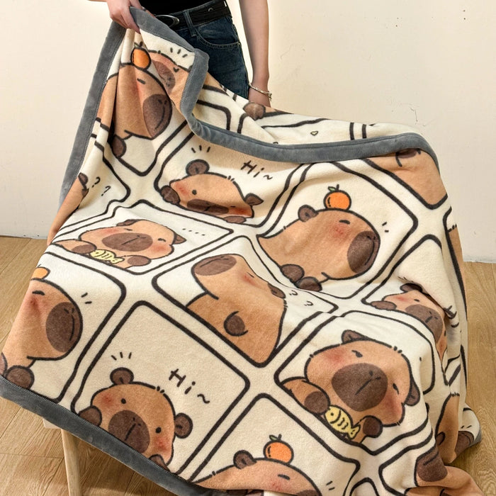 YanYangTian 2024 New Capybara Thin blanket sofa cover bedding Cute puppy print Autumn Winter warm comforter Home and decoration