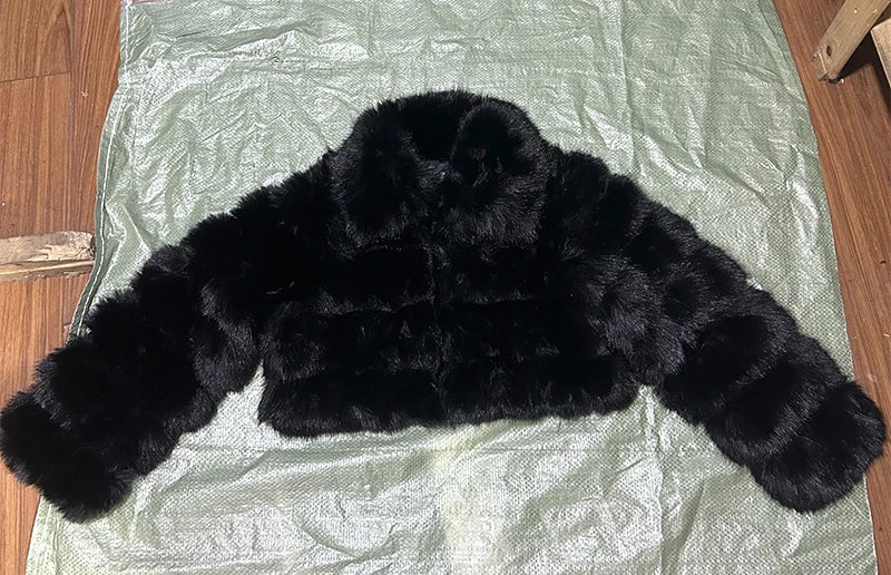 Casual White Black Fluffy Fall Winter Faux Fur Coat Women Short Jacket Long Sleeve Cropped Puffer Fur Jacket For Women Outwear