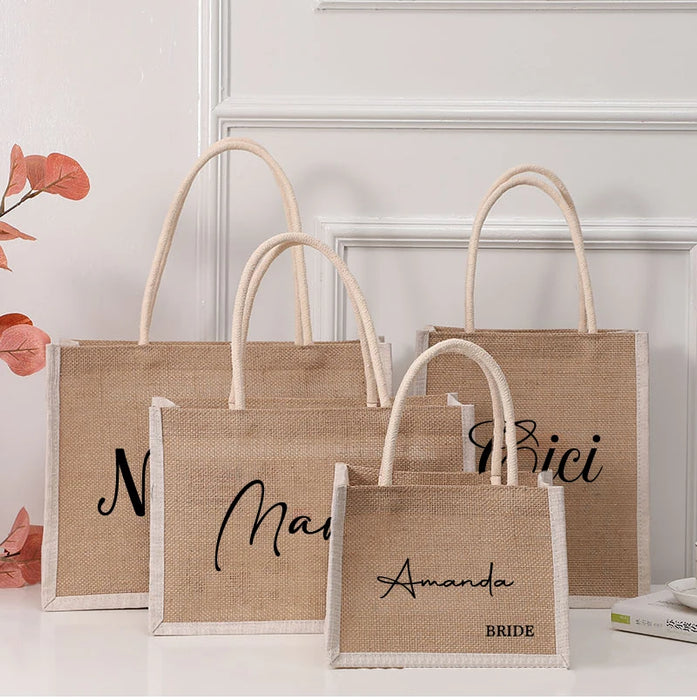 Personalized Name Jute Handbag with Name Perfect for Wedding Bachelorette Party
