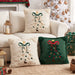 Beige and green Christmas tree cushions in a festive living room