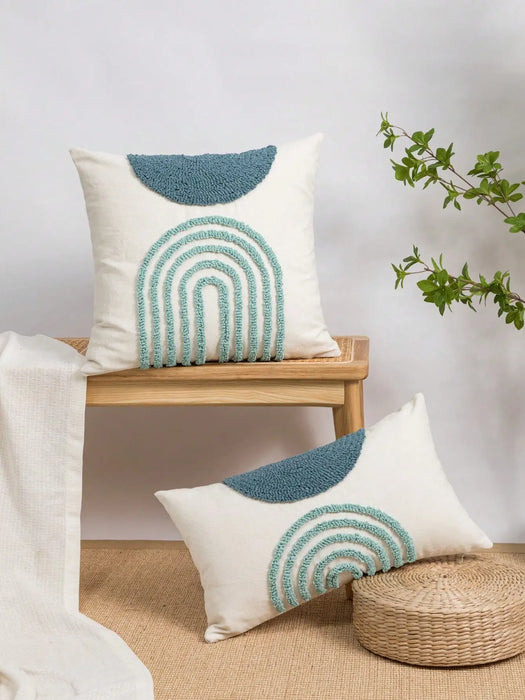 Throw Pillow Cover with Semicircular Geometric Patterns, Made of Canvas, Suitable for Sofas in Bedrooms and Living Rooms.