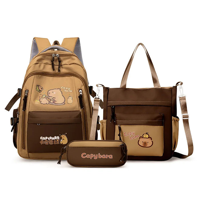 Kawaii Capybara School Backpack for Girls School Bags Set Casual Daypack Teens Girls Book Bag Children Schoolbag Travel Backpack