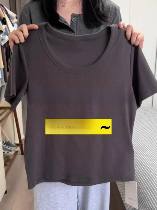 plus Size White Short Sleeve U-Neck T-Shirt Women's Trendy Shoulder Appropriate Summer Slimming Belly Covering Korean Style