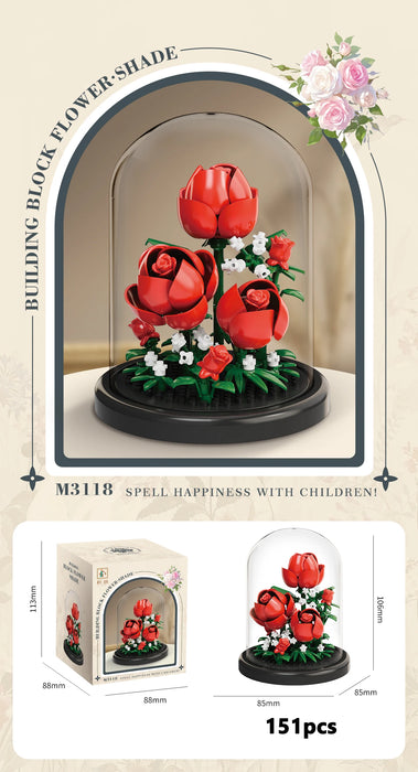 Red rose bouquet with dome and colour box, 151 pieces