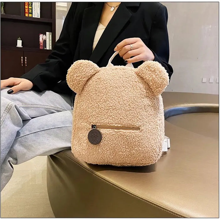 Cute Bear Plush Backpack Embroidered Name Winter Kids