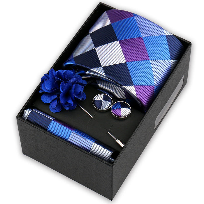 Men's tie gift set, style BBJ-27: tie, pocket square, cufflinks and pins in a gift box