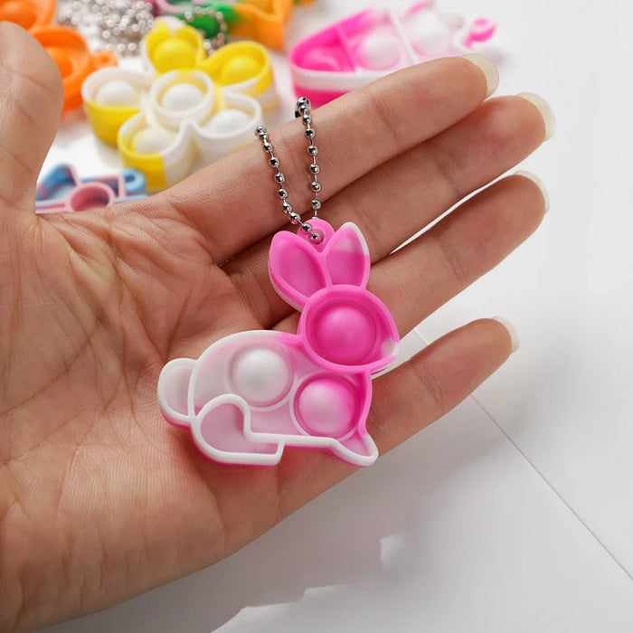 10Pcs Colorful Bunny Rabbit Egg Mini Pop Keychain Sensory Finger Fidget Toy for Kids Birthday Easter Party Favors Pinata Fillers