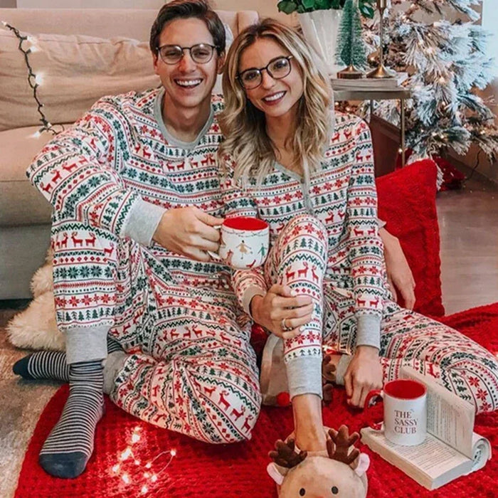 Christmas Gift Family Matching Outfits Allover Print Mom Dad Kids 2 Pieces Pajamas Set Sleepwear Baby Romper Xmas Look Pyjamas