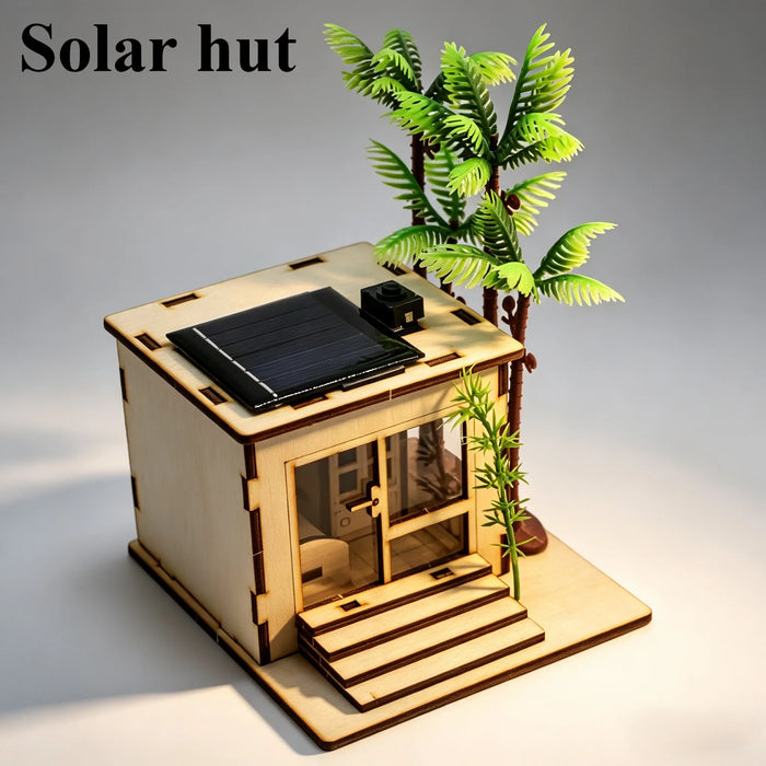 Solar hut wooden model with a palm tree