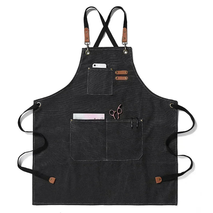 New Fashion Canvas Kitchen Aprons For Woman Men Chef Work Apron For Grill Restaurant Bar Shop Cafes Beauty Nails Studios Uniform