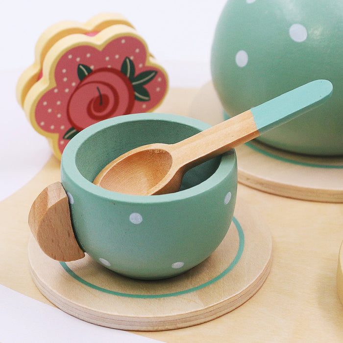 Wooden Tea Set Toys Pretend Play Kitchen Accessories for Kids Afternoon Tea