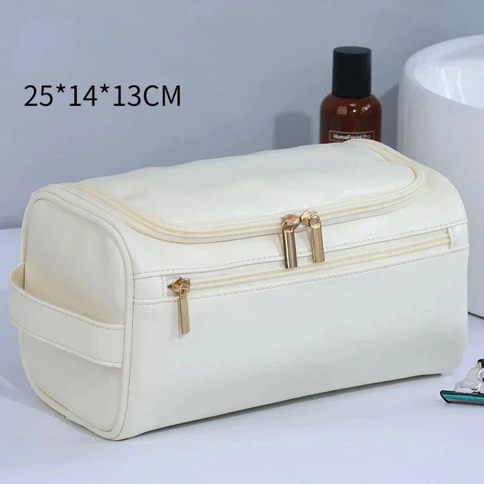 Beige PU leather toiletry bag