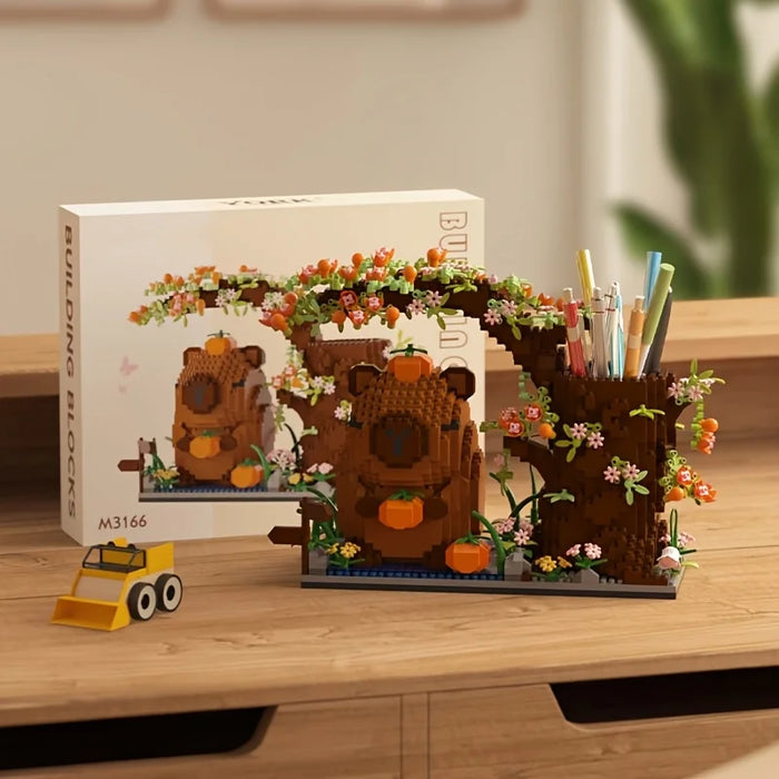 Capybara Building Block Pen Holder Multi-Function Desk Organizer for Office Supplies Cosmetics Birthday Gift Desktop Decoration