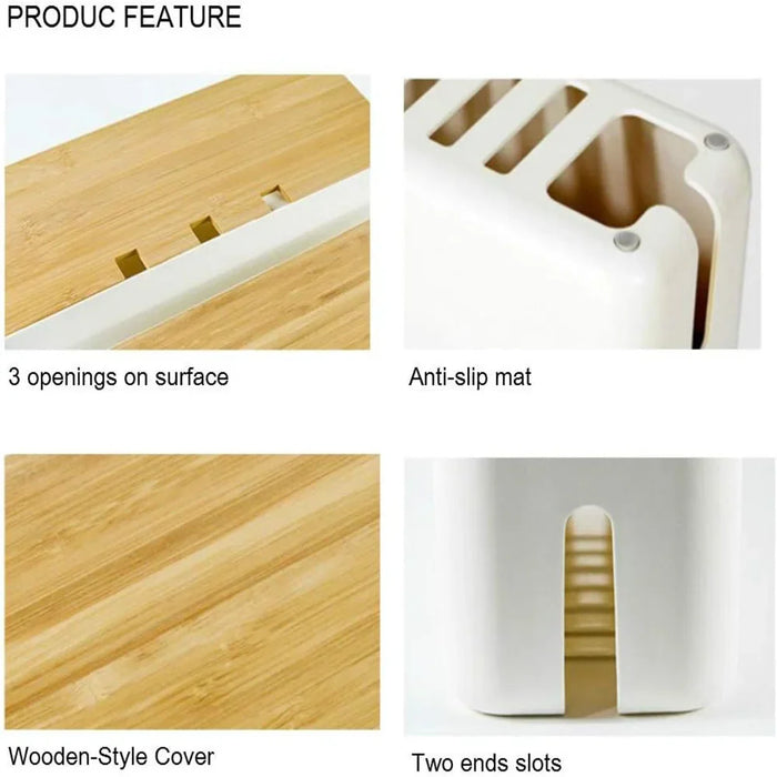 Cable Management Box, Bamboo Cover Wire Junction Board Storage Box, Hide Wires & Power Strips, Desk Computer Cable Organizer Box