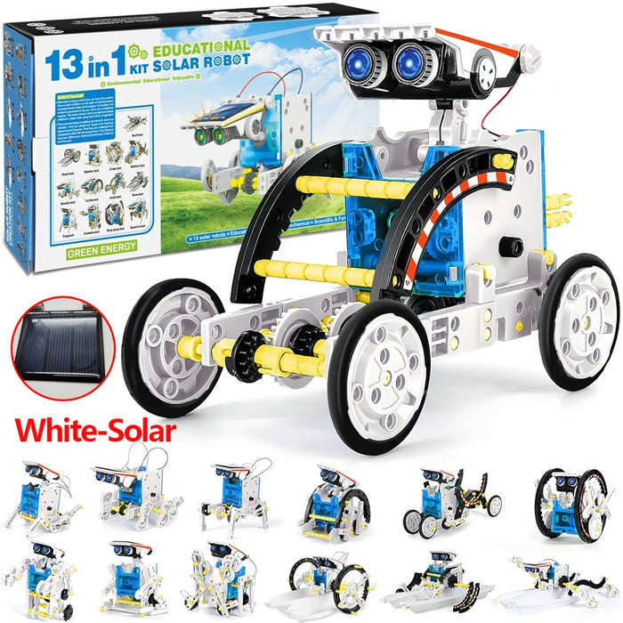 13-in-1 white solar robot kit with its box