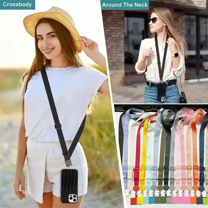Detachable Adjustable Strap Crossbody Patch Phone Lanyard For Phone Flat Nylon Patch Necklace Clip Snap Hanging Cord Rope